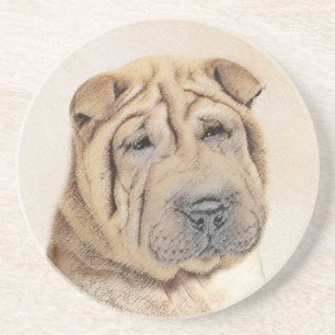 Shar Pei Painting - Cute Original Dog Art Coaster