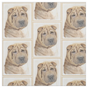 Shar Pei Painting - Cute Original Dog Art Fabric