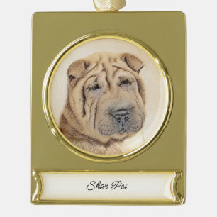 Shar Pei Painting - Cute Original Dog Art Gold Pla Plated Banner Ornament