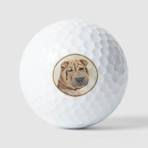 Shar Pei Painting - Cute Original Dog Art Golf Balls