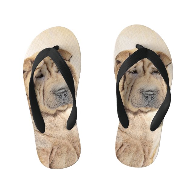 Shar Pei Painting - Cute Original Dog Art Kid's Thongs (Footbed)
