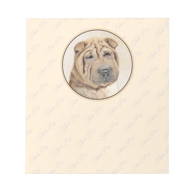 Shar Pei Painting - Cute Original Dog Art Notepad (Front)
