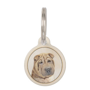 Shar Pei Painting - Cute Original Dog Art Pet Tag