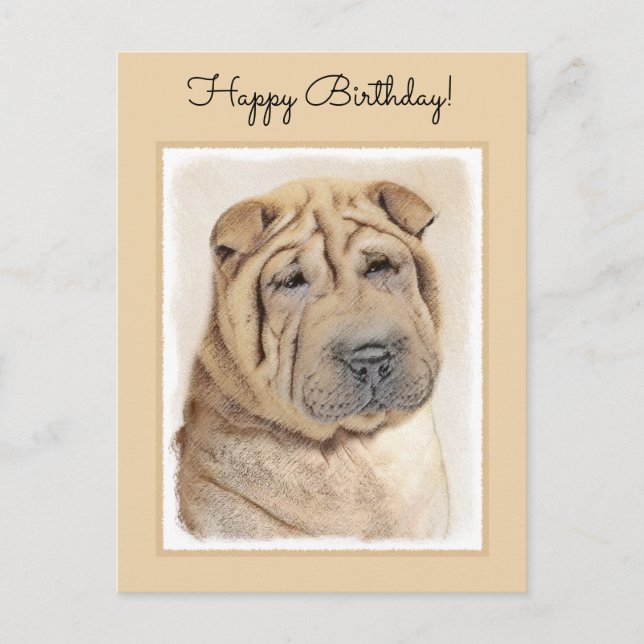Shar Pei Painting - Cute Original Dog Art Postcard (Front)