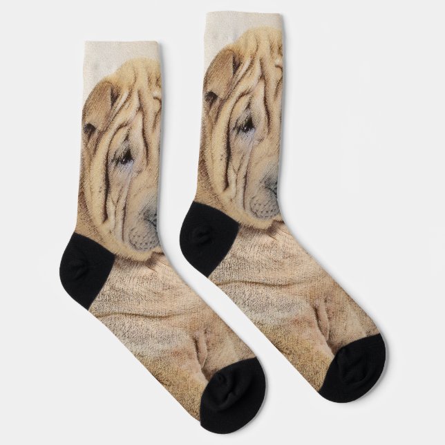 Shar Pei Painting - Cute Original Dog Art Socks (Right)