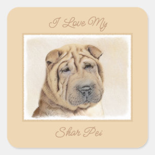 Shar Pei Painting - Cute Original Dog Art Square S Square Sticker