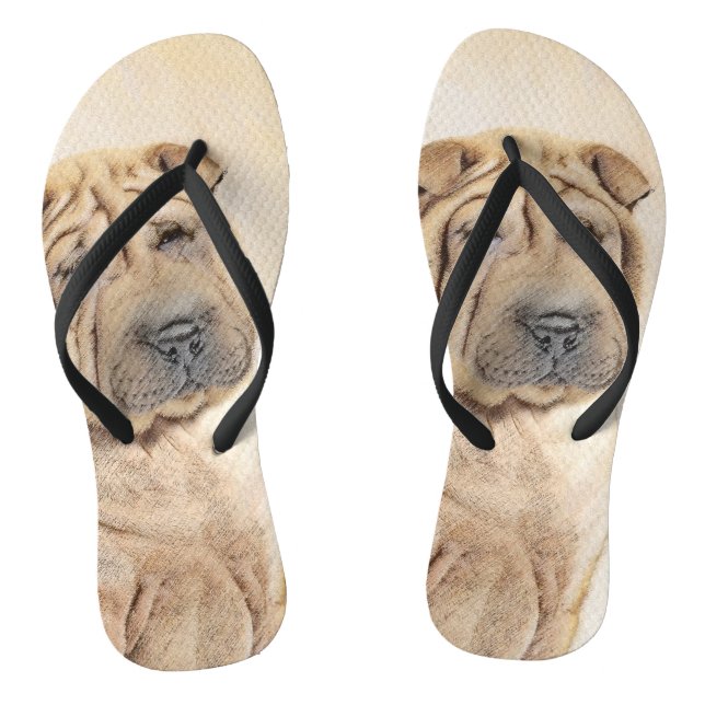 Shar Pei Painting - Cute Original Dog Art Thongs (Footbed)