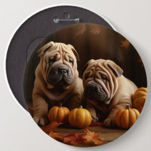 Shar Pei Puppy Autumn Delight Pumpkin 6 Cm Round Badge