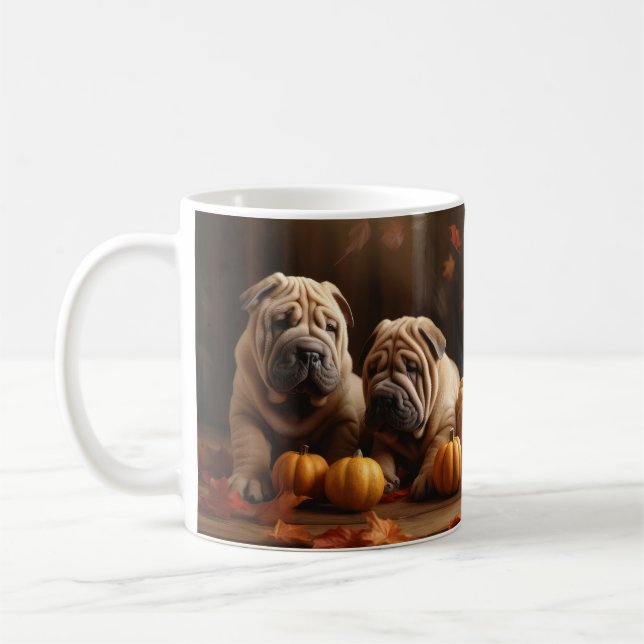 Shar Pei Puppy Autumn Delight Pumpkin Coffee Mug (Left)