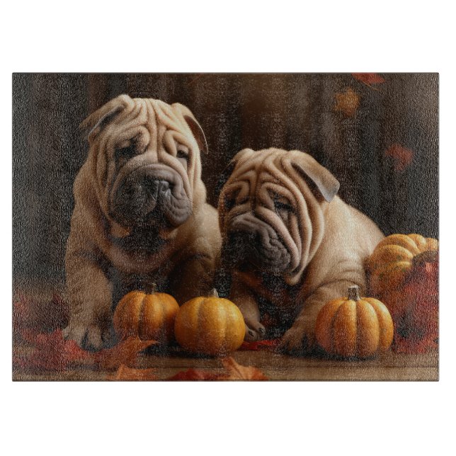 Shar Pei Puppy Autumn Delight Pumpkin Cutting Board (Front)