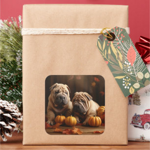 Shar Pei Puppy Autumn Delight Pumpkin Square Sticker