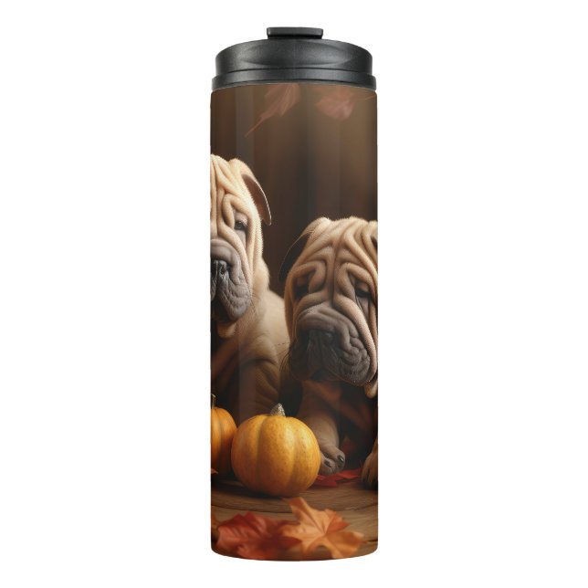 Shar Pei Puppy Autumn Delight Pumpkin Thermal Tumbler (Front)