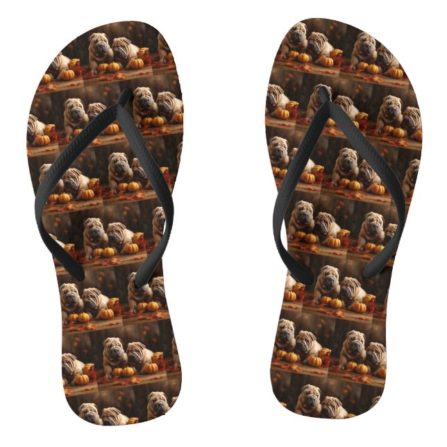 Shar Pei Puppy Autumn Delight Pumpkin Thongs (Footbed)