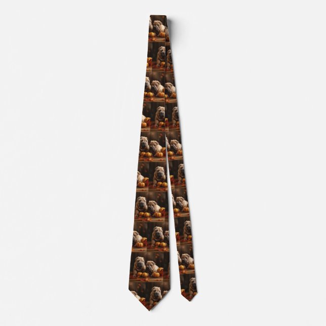 Shar Pei Puppy Autumn Delight Pumpkin Tie (Front)