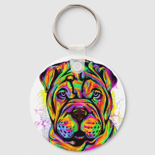 Shar Pei Puppy Dog Lifestyle Button Key Ring (Front)