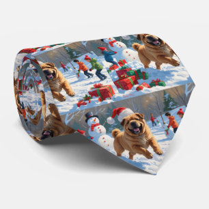 Shar Pei Running in Snow with Christmas Hat Tie
