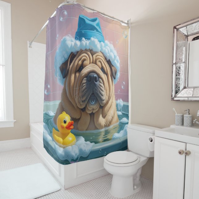 Shar Pei Sloppy Sleepy Cute Funny Shower Curtain (In Situ)