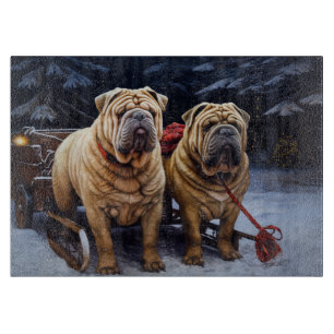 Shar Pei Snowy Sleigh Christmas Decor Cutting Board