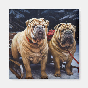 Shar Pei Snowy Sleigh Christmas Decor Magnet