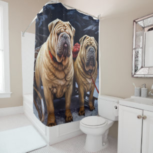 Shar Pei Snowy Sleigh Christmas Decor Shower Curtain