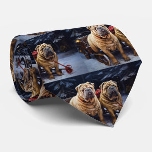 Shar Pei Snowy Sleigh Christmas Decor Tie
