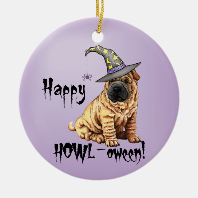 Shar-Pei Witch Ceramic Ornament (Front)