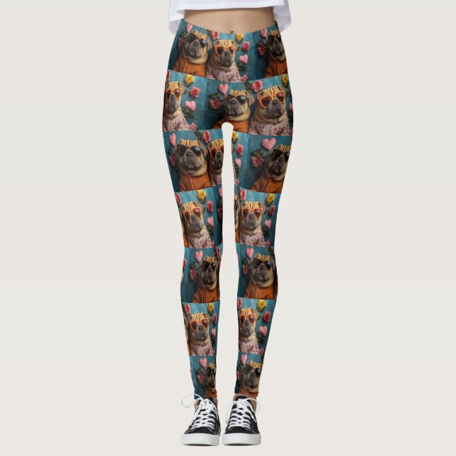 Shar Pei with Heart Roses Valentine's Day Leggings (Front)