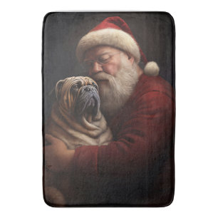 Shar Pei With Santa Claus Festive Christmas  Bath Mat