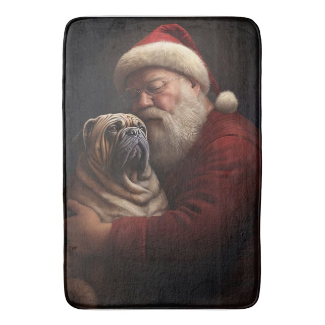 Shar Pei With Santa Claus Festive Christmas  Bath Mat (Front Vertical)
