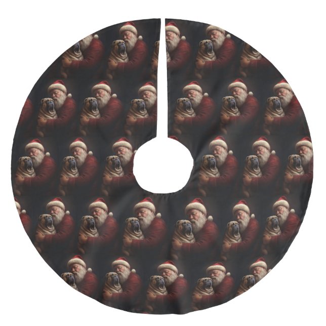 Shar Pei With Santa Claus Festive Christmas  Brushed Polyester Tree Skirt (Front)