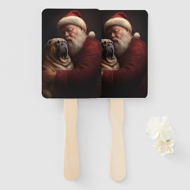 Shar Pei With Santa Claus Festive Christmas  Hand Fan (Front and Back)
