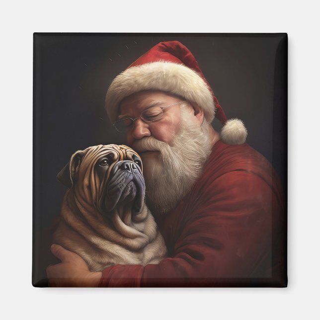 Shar Pei With Santa Claus Festive Christmas  Magnet (Front)