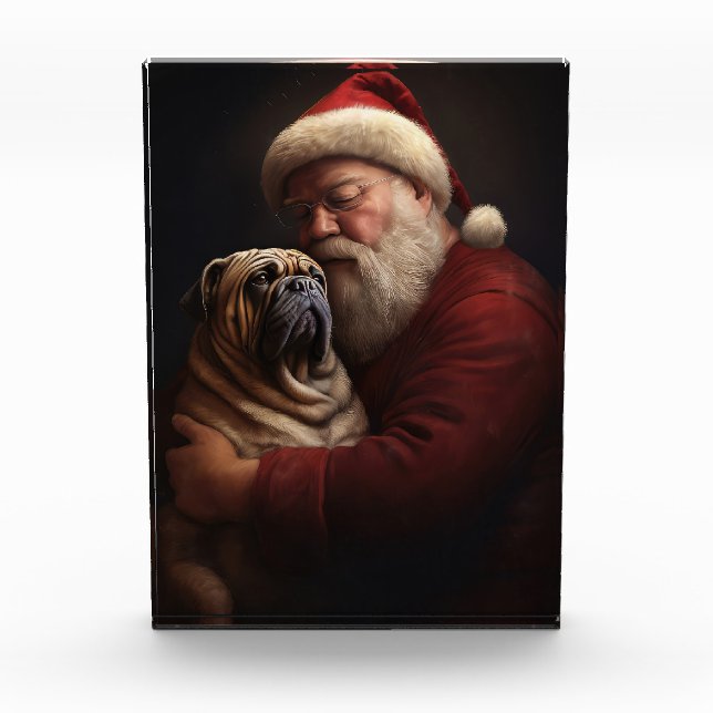 Shar Pei With Santa Claus Festive Christmas  Photo Block (Front)