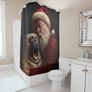 Shar Pei With Santa Claus Festive Christmas Shower Curtain