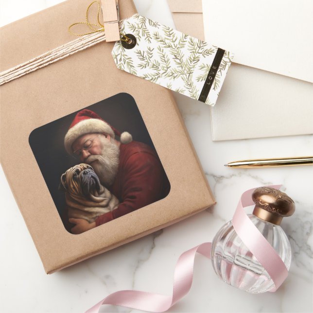 Shar Pei With Santa Claus Festive Christmas  Square Sticker (Gifting)