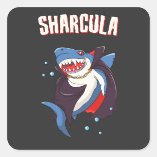 Sharcula Funny Dracula Shark Vampire Halloween T-S Square Sticker