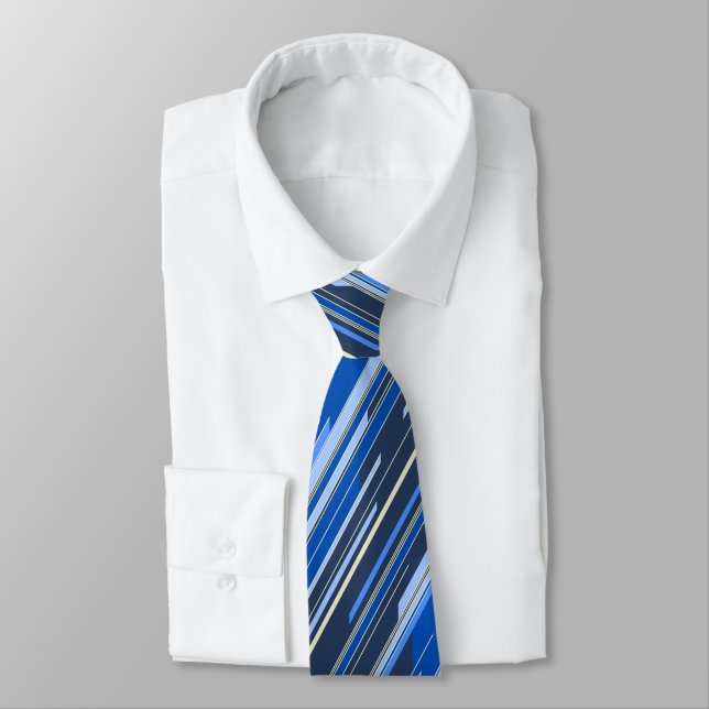 Shards Geometric Diagonal Striped Navy Two-sided Tie (Tied)