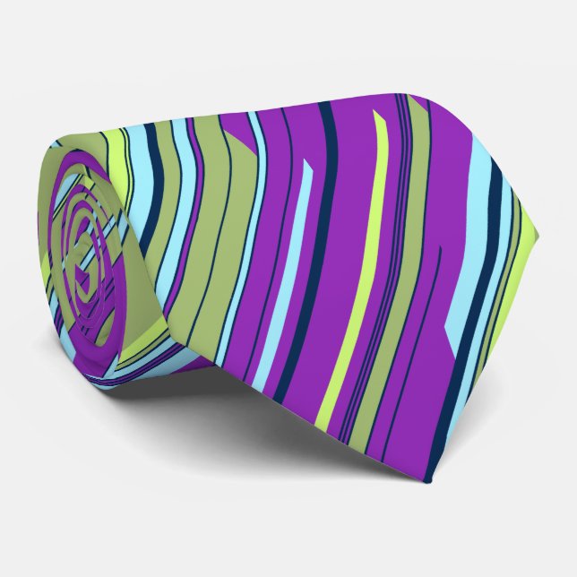 Shards Geometric Striped Violet & Moss Two-sided Tie (Rolled)