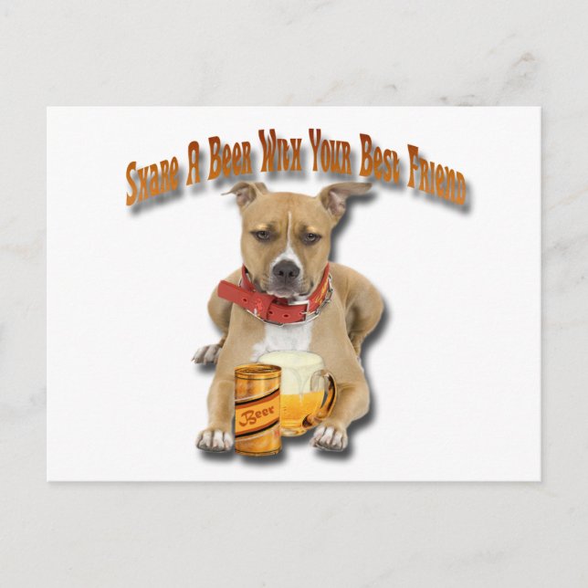 Share A Beer With American Staffordshire Terrier Postcard (Front)