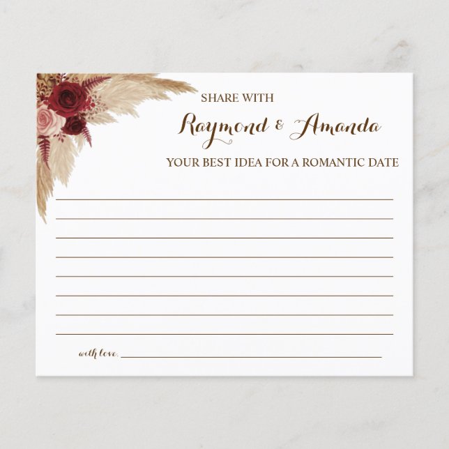 Share a Date Idea for Couple Bridal Shower card (Front)