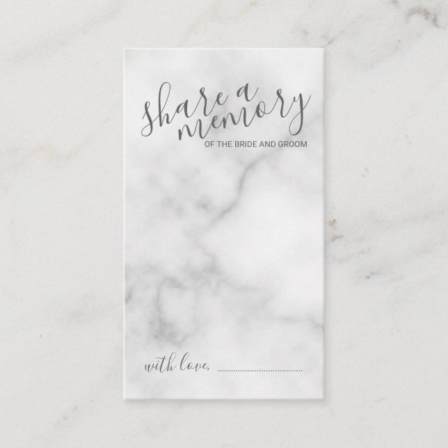 'Share a Memory' Elegant Marble Script Wedding Advice Card (Front)
