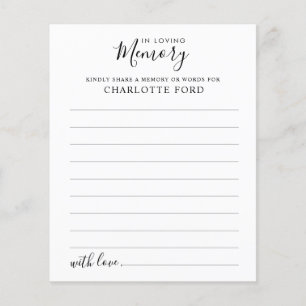Share a Memory Funeral Service Attendance Card