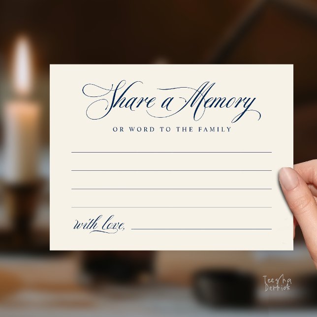 Share a Memory Funeral Service Memorial Card (Share a Memory Funeral Service Memorial Card in Navy Blue and Ivory)