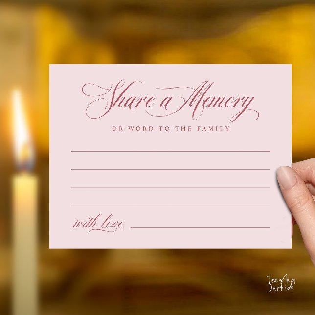 Share a Memory Funeral Service Memorial Card (Share a Memory Funeral Service Memorial Card in Dusty Rose Pink)