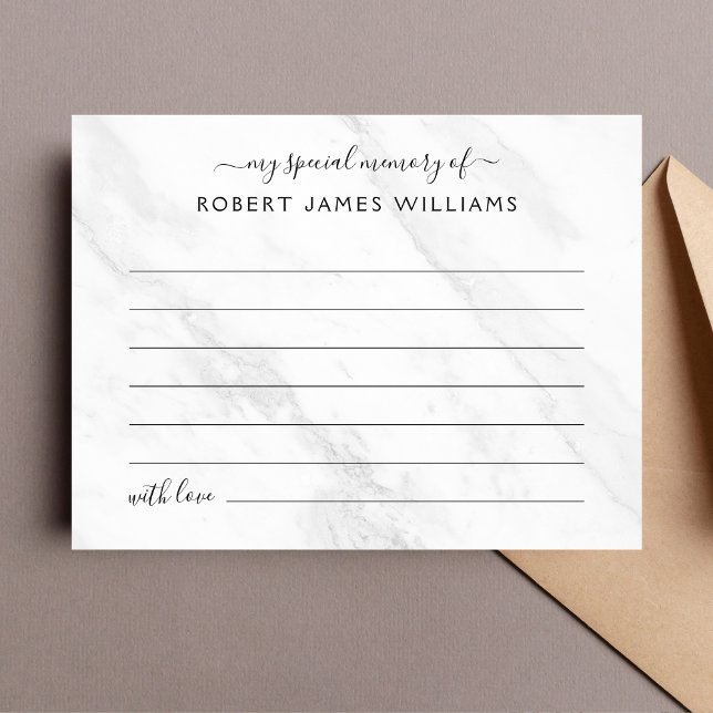 Share A Memory Funeral Tribute Postcard (White Marble Share A Memory Card)