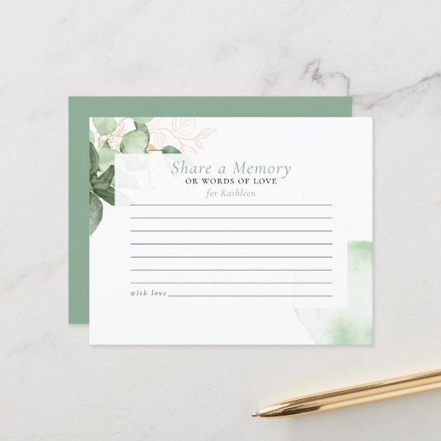 Share a Memory Greenery Funeral Attendance Card (Front/Back In Situ)