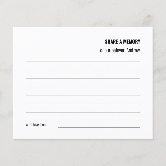 Share a Memory Loving Word Funeral Attendance  (Front)