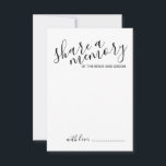 'Share a Memory' Modern Script Wedding Advice Card<br><div class="desc">Add a personal touch to your wedding with a modern script wedding advice and wishes card.
This card features title 'share a memory' in black modern calligraphy font style and details in black modern sans serif font style on white background.</div>