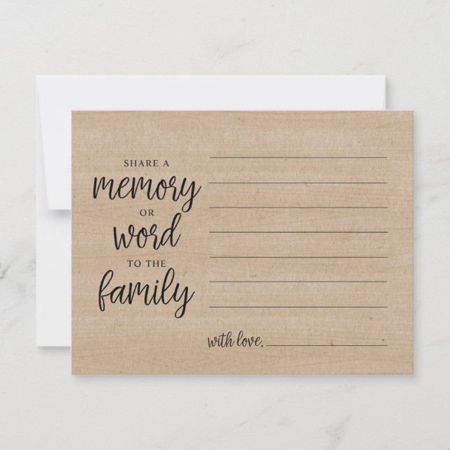 Share a memory or word to the family sympathy card (Front)