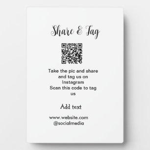 Share and tag on Instagram scan QR add website  Plaque